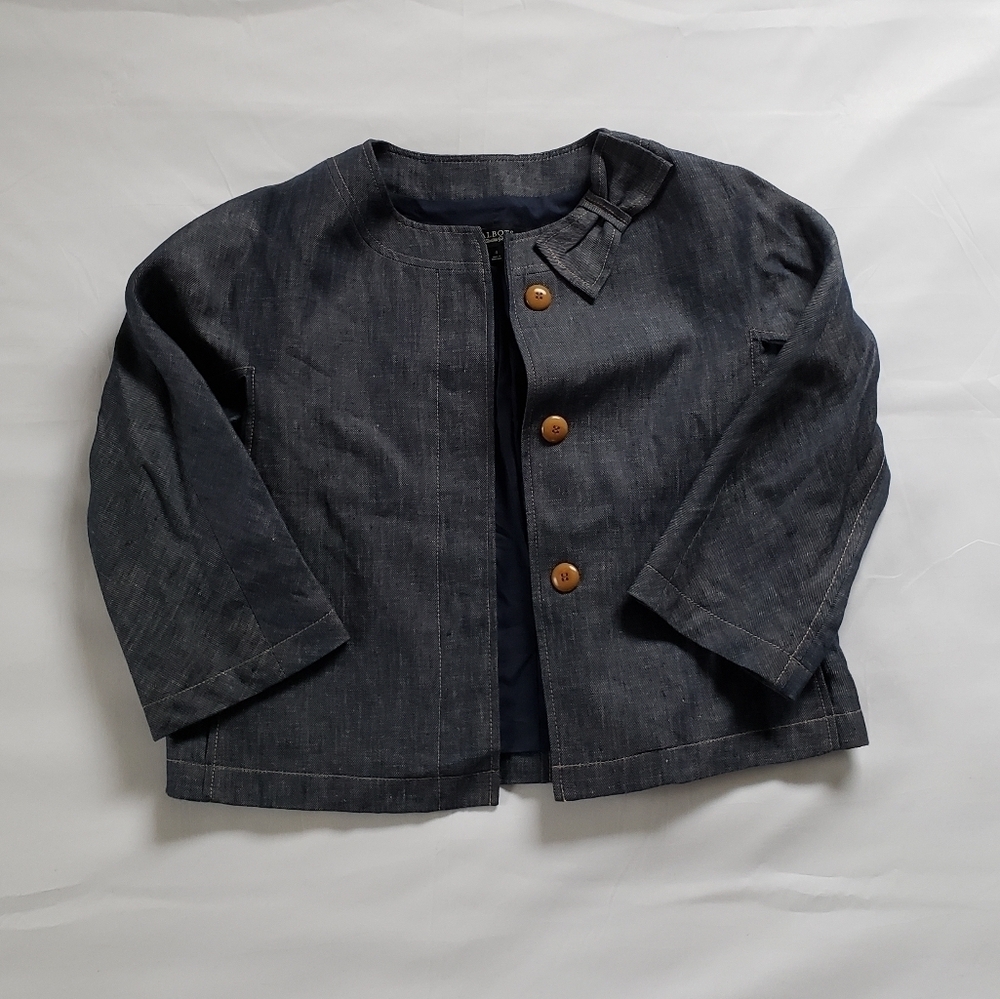 Talbots Blue Chambray Linen Jacket with Bow Size 4